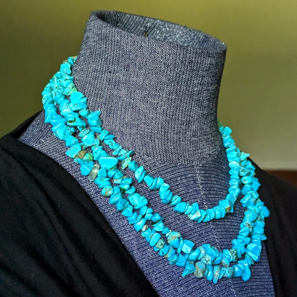 3 Strand Auth Turquoise Necklace 16-18" - Picture 2 of 4